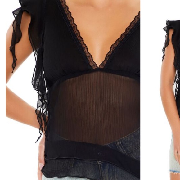 Lace-Trim Plunging Chiffon Top - Picture 4 of 7